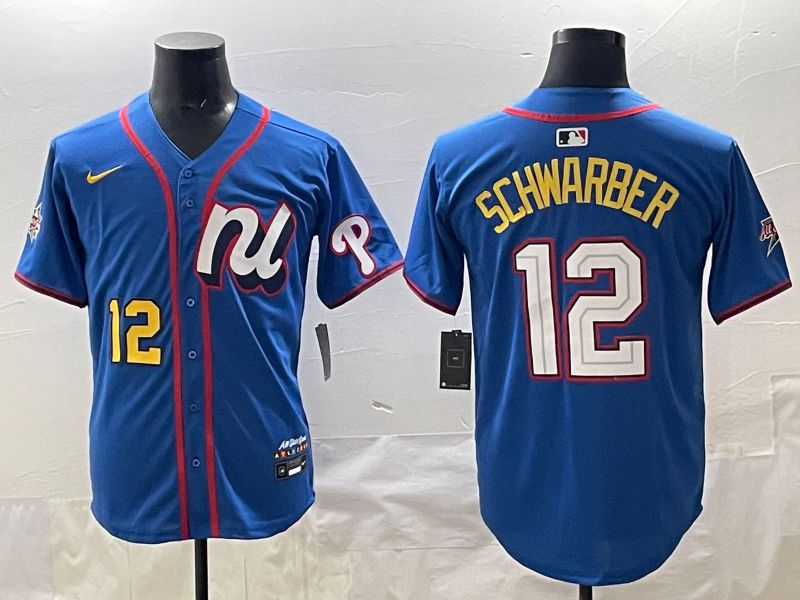 Men 2025 Philadelphia Phillies #12 Schwarber Blue All star Nike MLB Jersey style 06